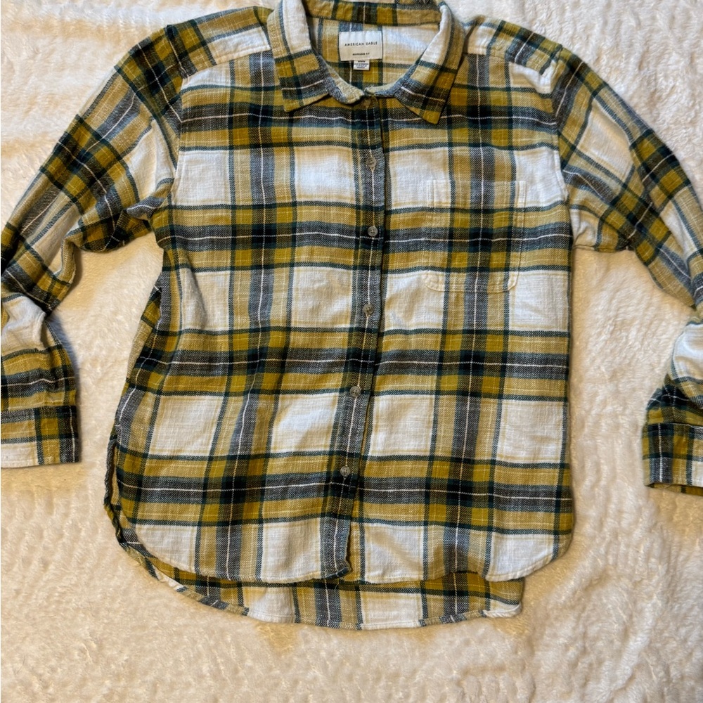 American Eagle Outfitters Kids Plaid Shirt in Green and Yellow